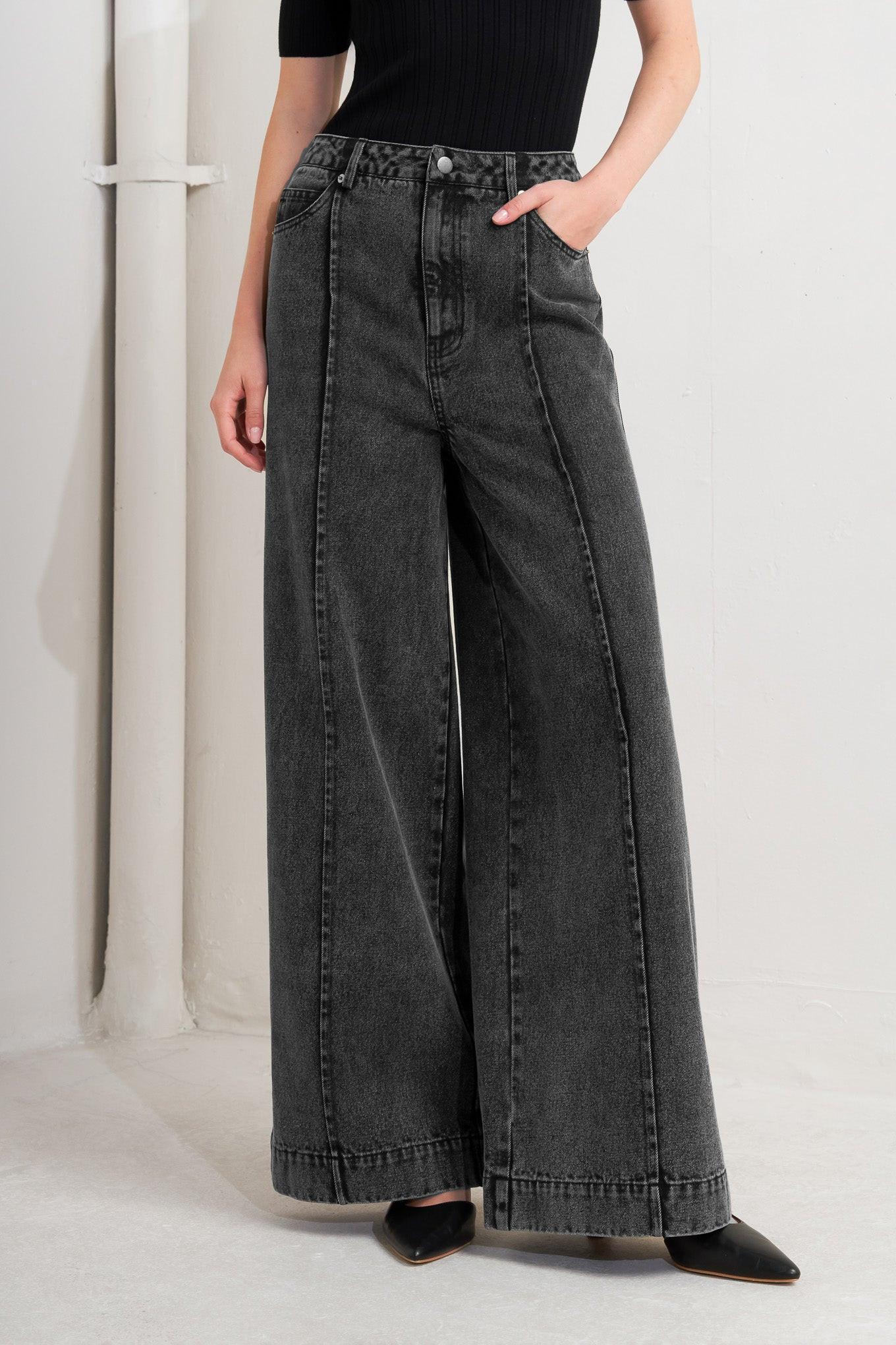 Graphite Muse Denim Pants in black, view 4 — Soul Flow Apparel