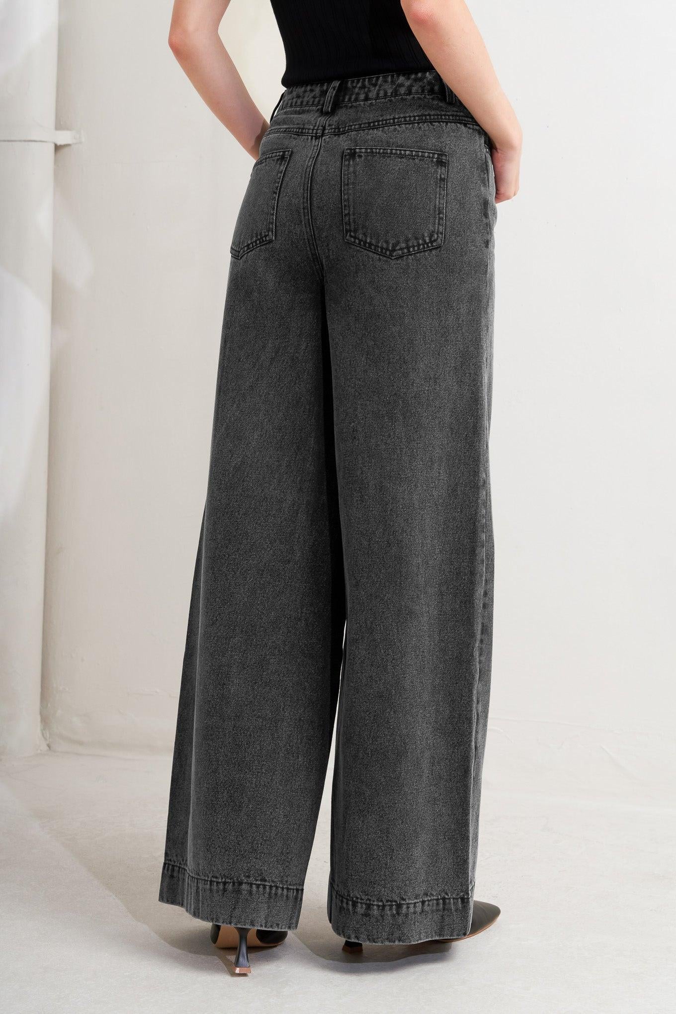 Graphite Muse Denim Pants in black, view 5 — Soul Flow Apparel