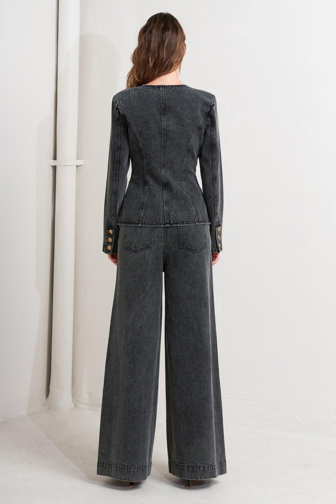 Graphite Muse Denim Pants in black, view 6 — Soul Flow Apparel