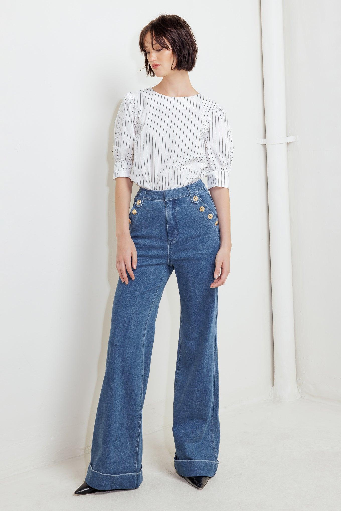 Nostalgia Field Denim Pants in indigo, view 1 — Soul Flow Apparel