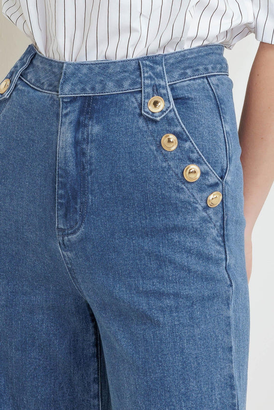 Nostalgia Field Denim Pants in indigo, view 2 — Soul Flow Apparel