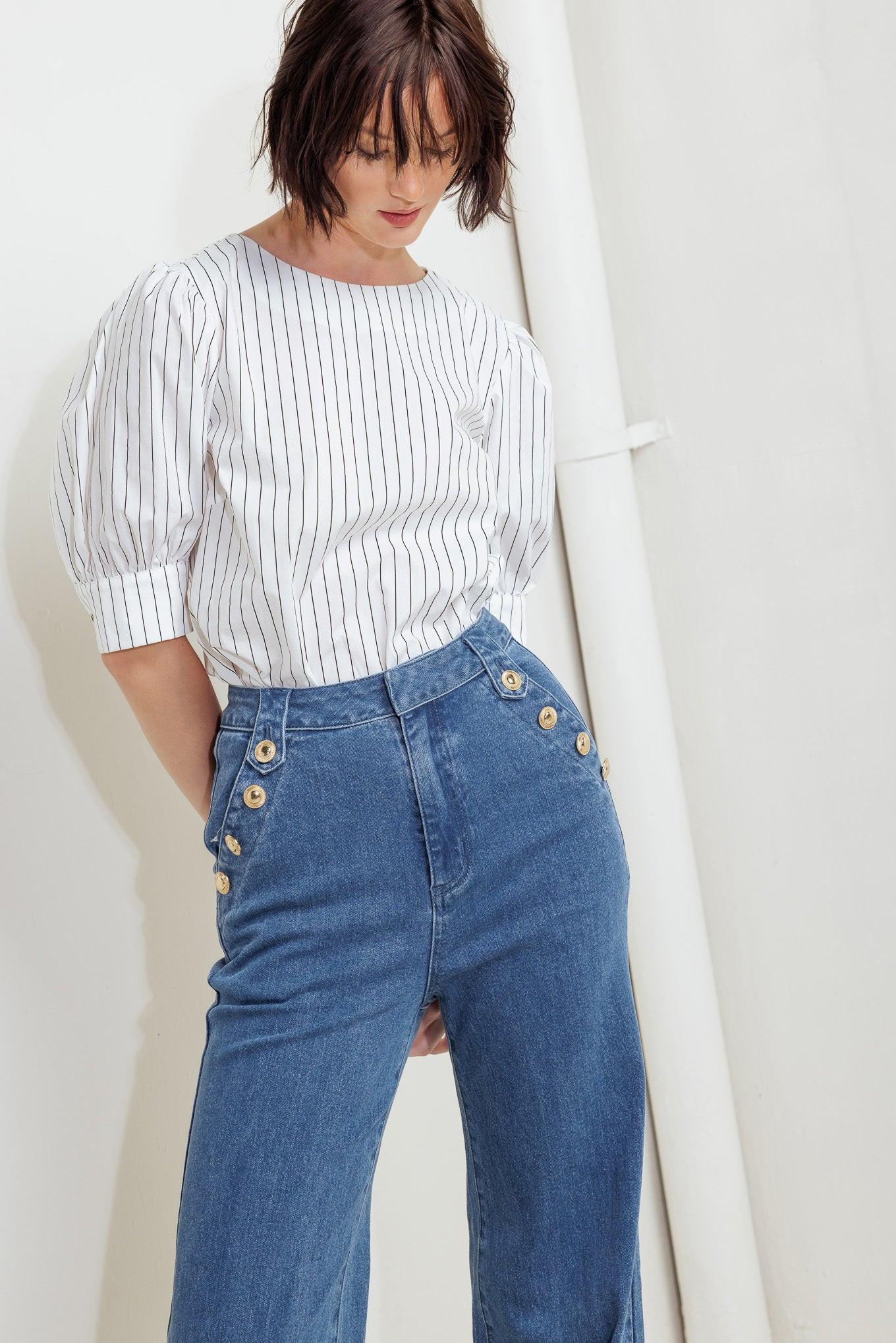 Nostalgia Field Denim Pants in indigo, view 4 — Soul Flow Apparel
