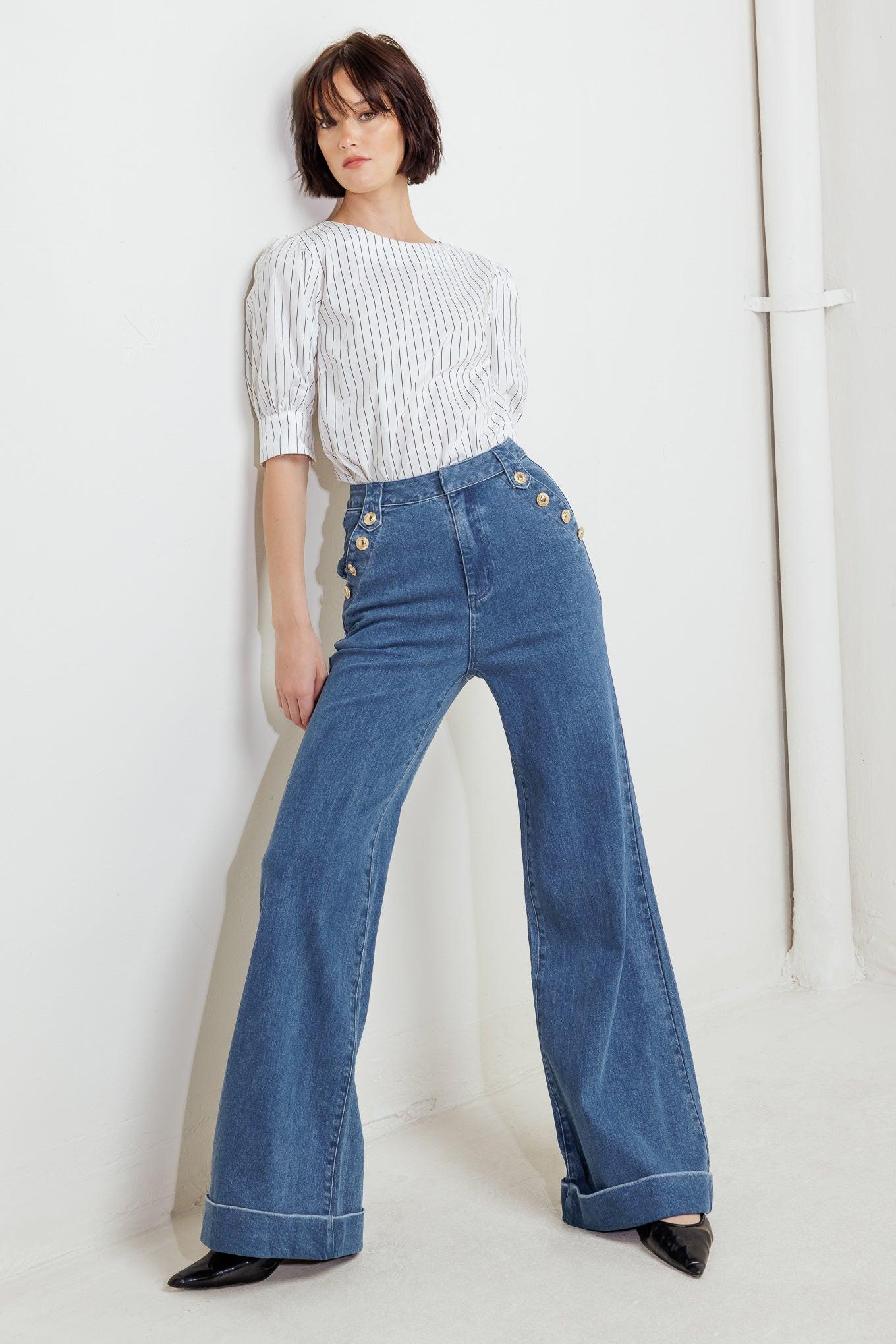 Nostalgia Field Denim Pants in indigo, view 5 — Soul Flow Apparel