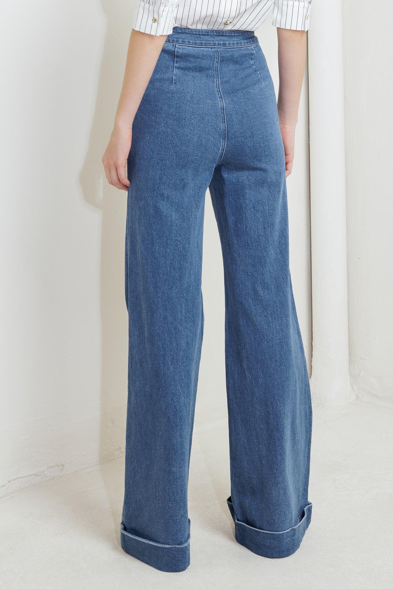 Nostalgia Field Denim Pants in indigo, view 7 — Soul Flow Apparel