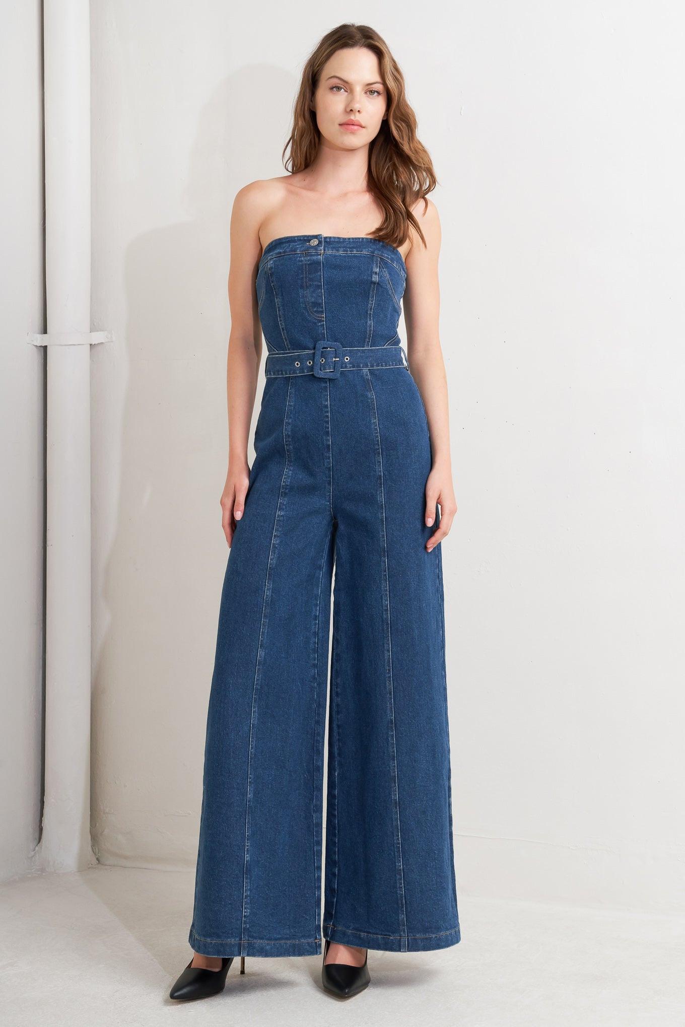 Retro Dive Denim Jumpsuit in medium, view 1 — Soul Flow Apparel