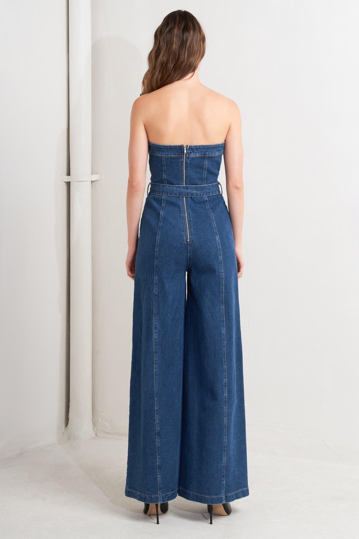 Retro Dive Denim Jumpsuit in medium, view 2 — Soul Flow Apparel