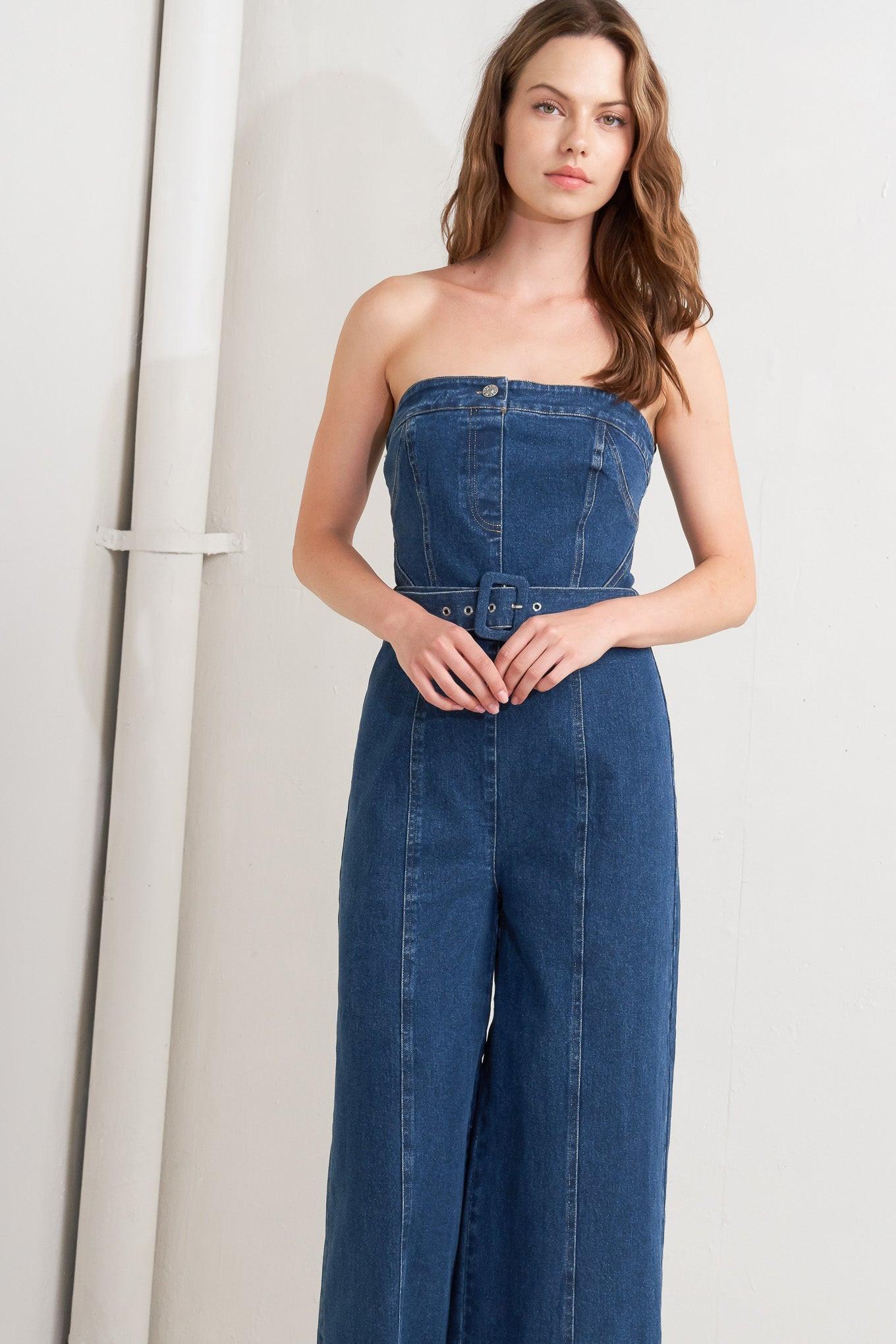 Retro Dive Denim Jumpsuit in medium, view 3 — Soul Flow Apparel