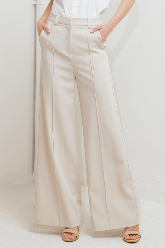 Monday Flow Woven Pants in light beige, view 3 — Soul Flow Apparel