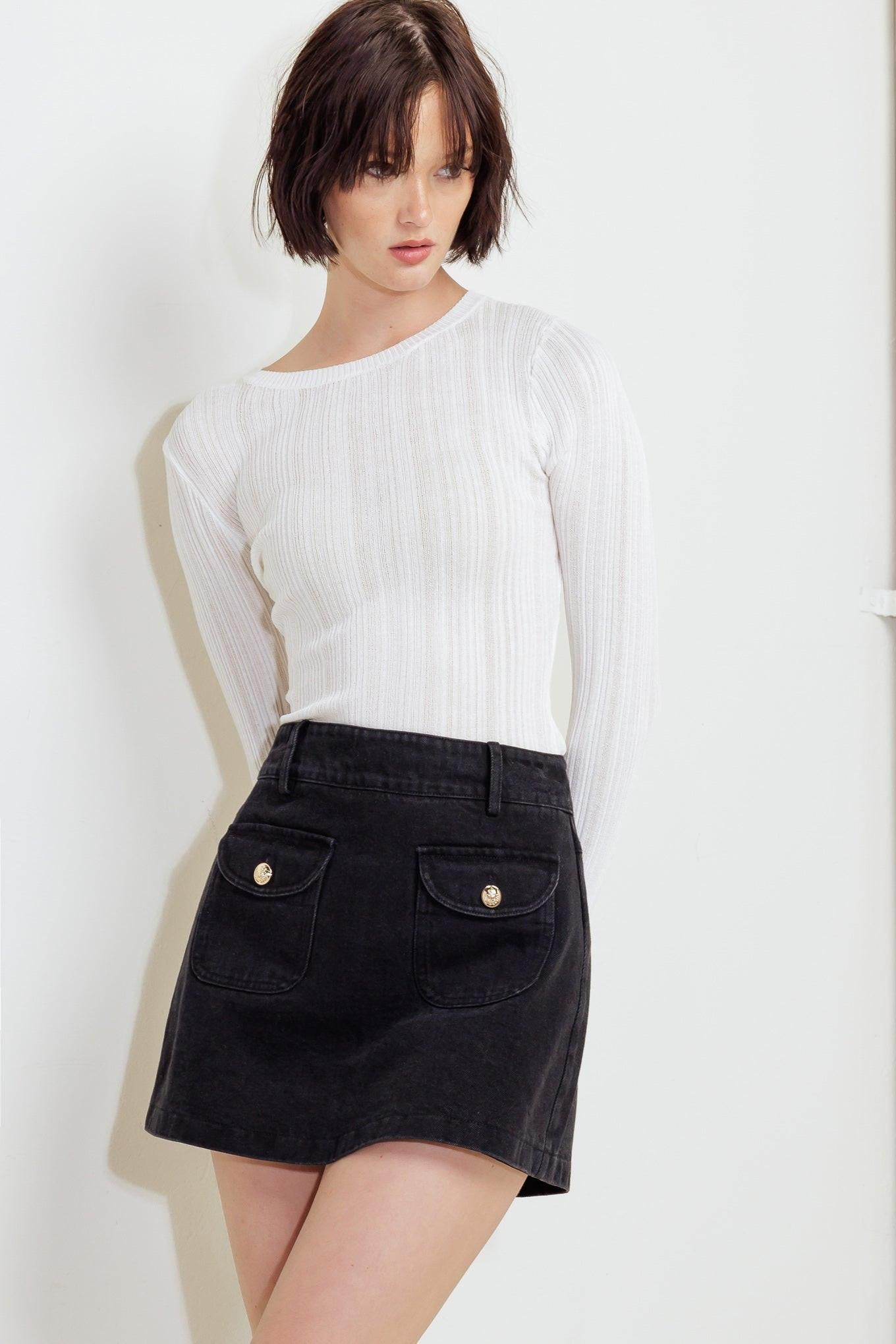Tailored Flow Black Woven Skort in washed, view 1 — Soul Flow Apparel