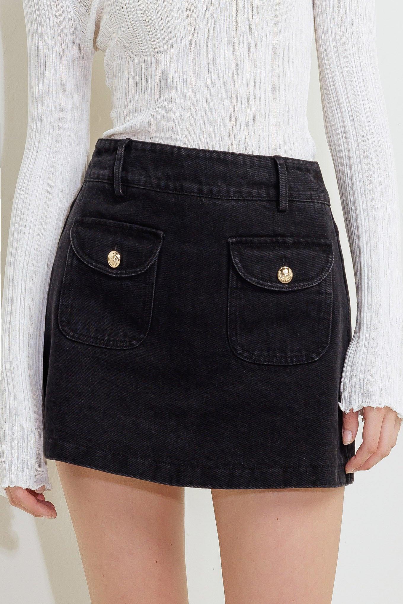 Tailored Flow Black Woven Skort in washed, view 2 — Soul Flow Apparel