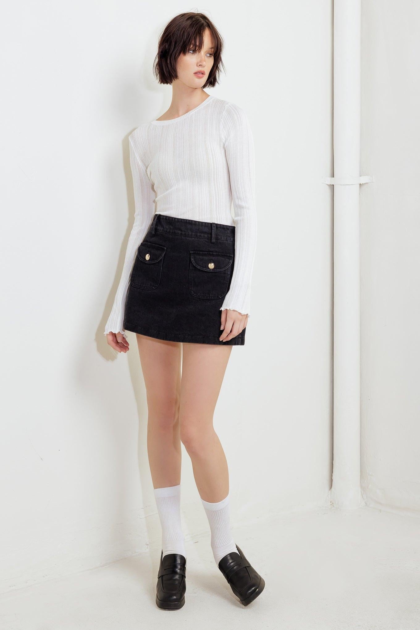 Tailored Flow Black Woven Skort in washed, view 3 — Soul Flow Apparel
