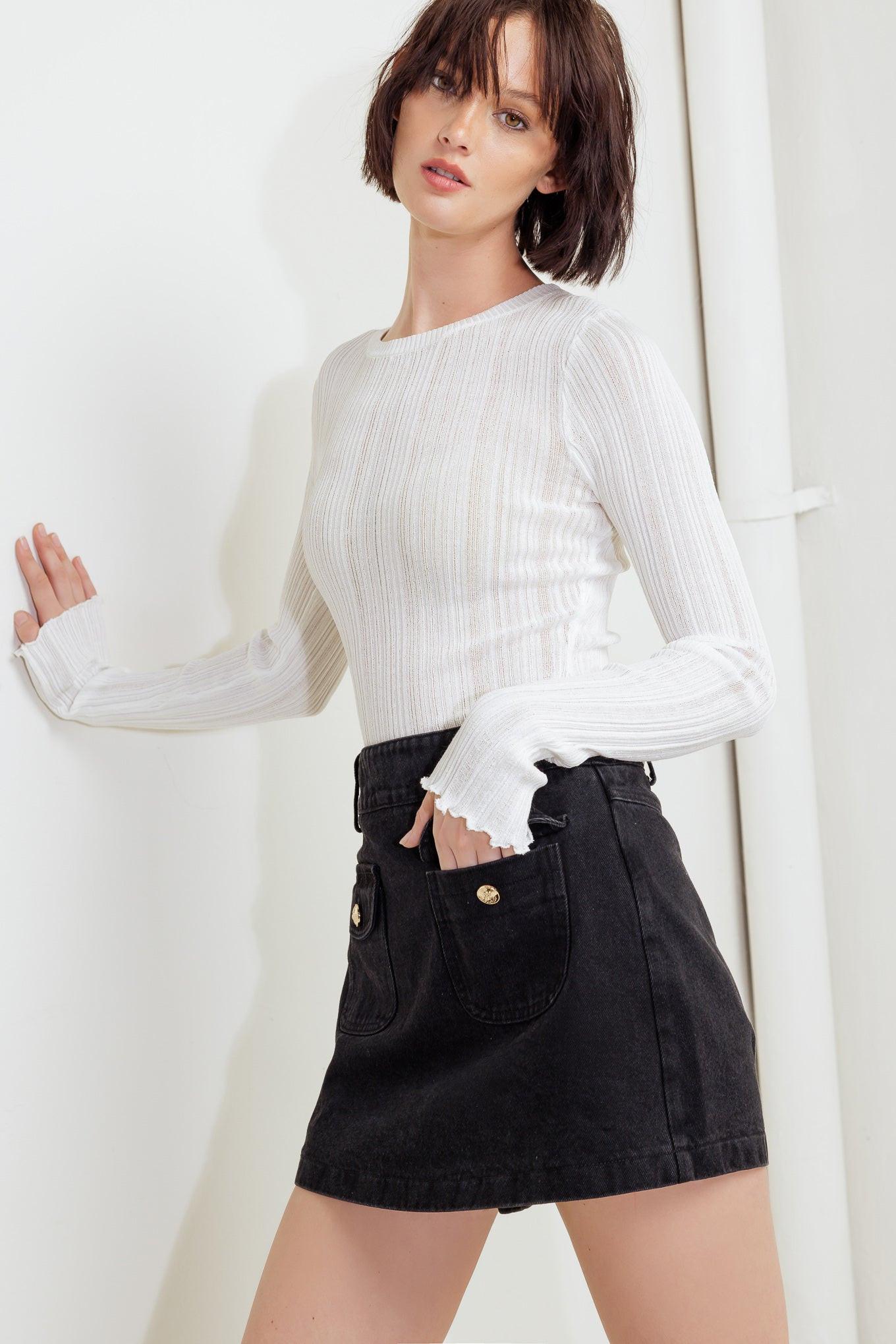 Tailored Flow Black Woven Skort in washed, view 4 — Soul Flow Apparel