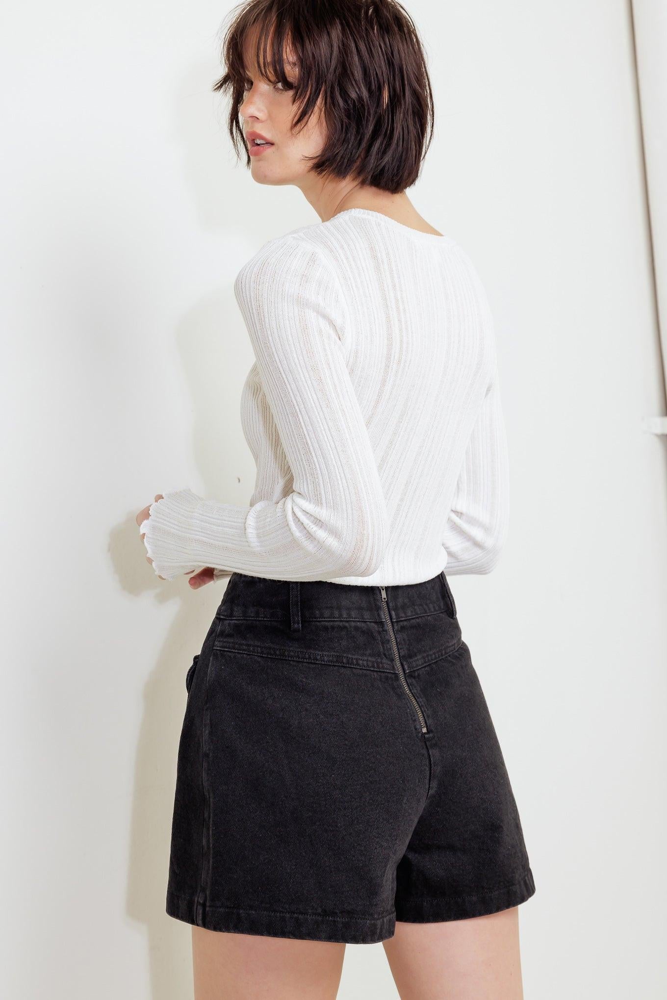 Tailored Flow Black Woven Skort in washed, view 6 — Soul Flow Apparel