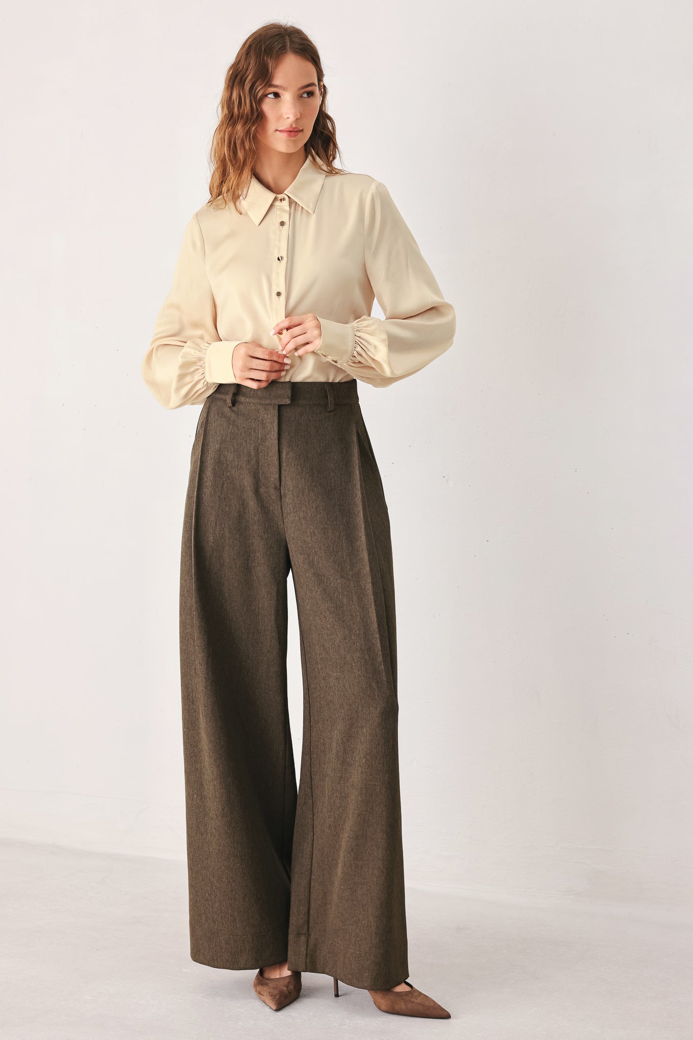 BISTRO BROWN WOVEN WIDE LEG PANT