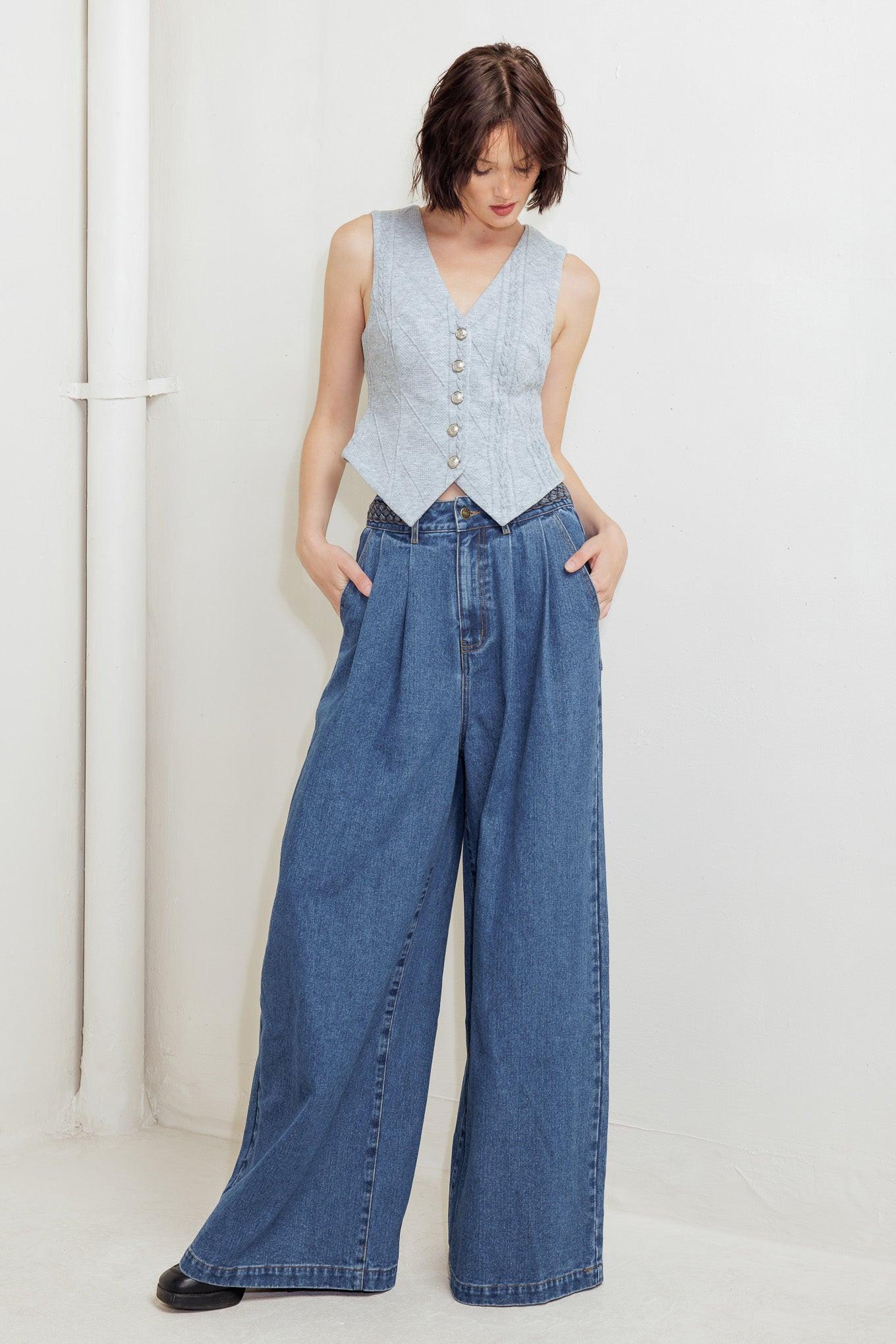 Western Rivet Denim Pants in blue, view 1 — Soul Flow Apparel