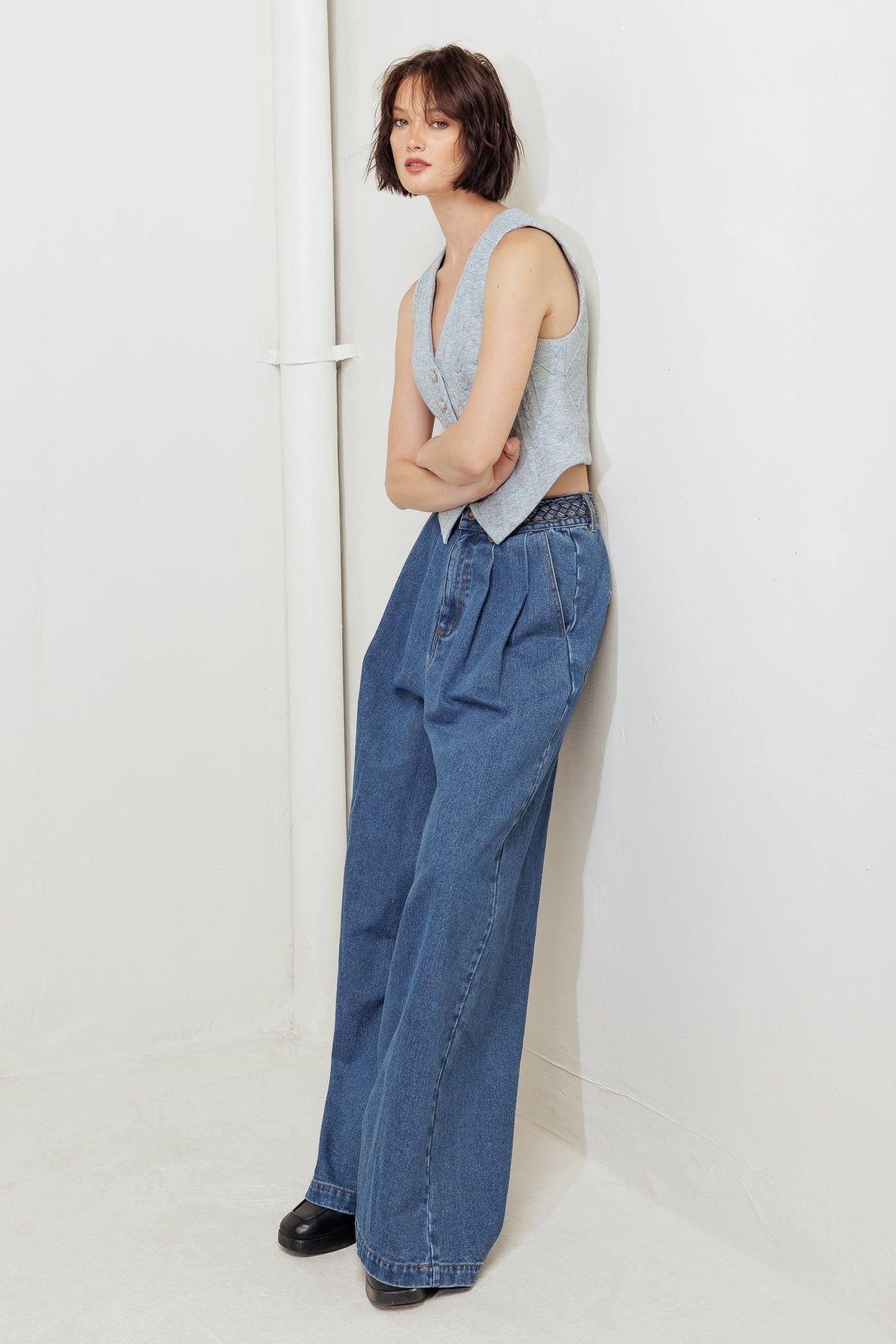Western Rivet Denim Pants in blue, view 3 — Soul Flow Apparel