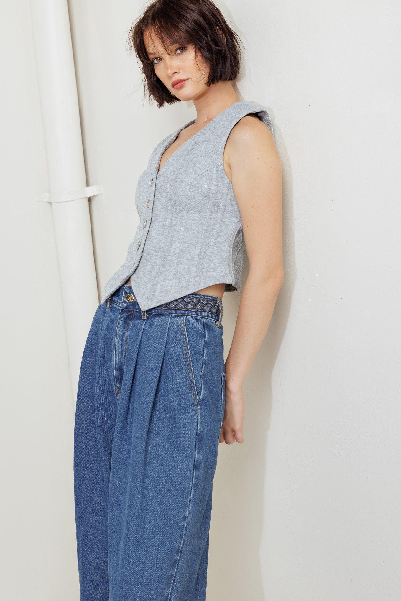 Western Rivet Denim Pants in blue, view 4 — Soul Flow Apparel