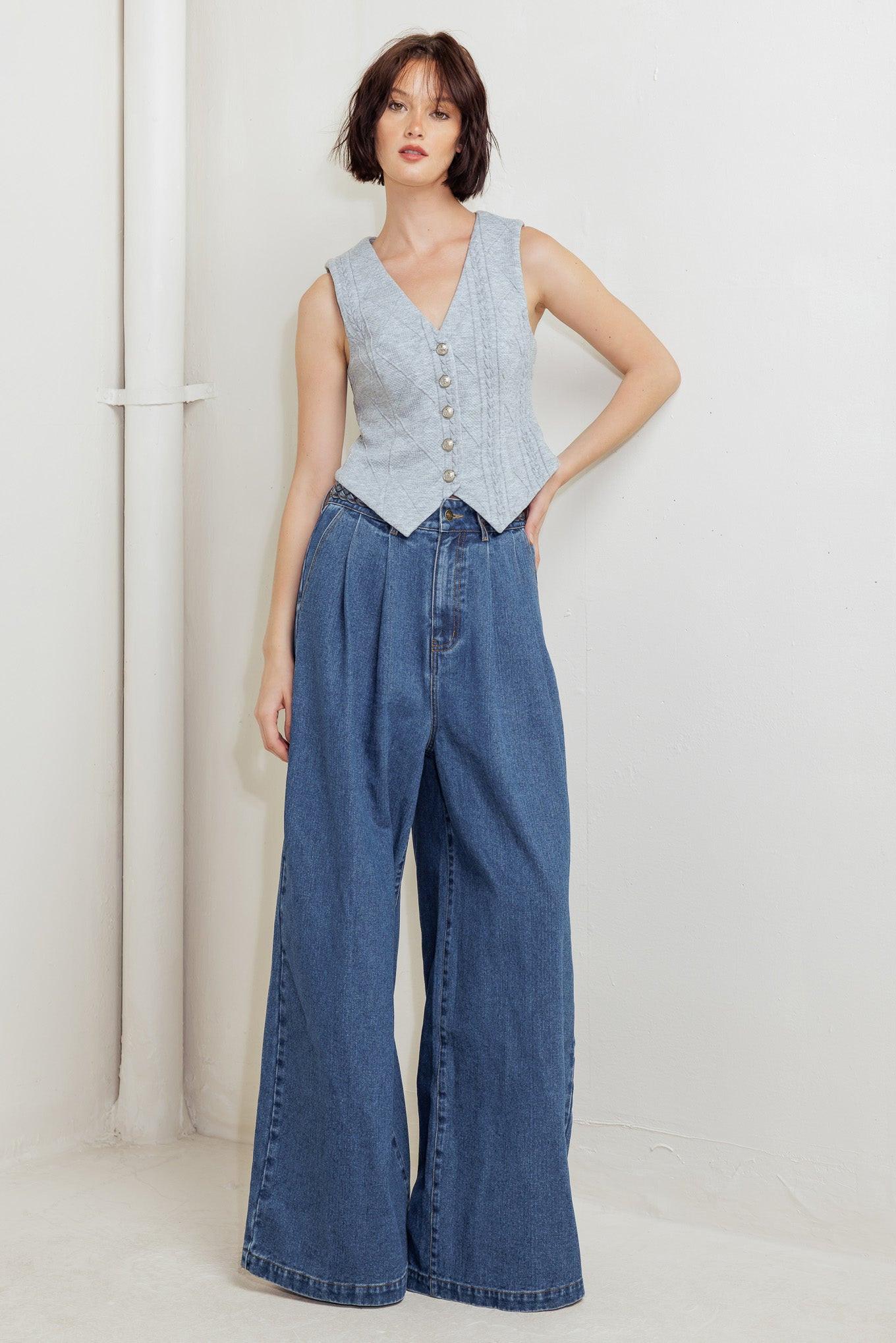 Western Rivet Denim Pants in blue, view 5 — Soul Flow Apparel