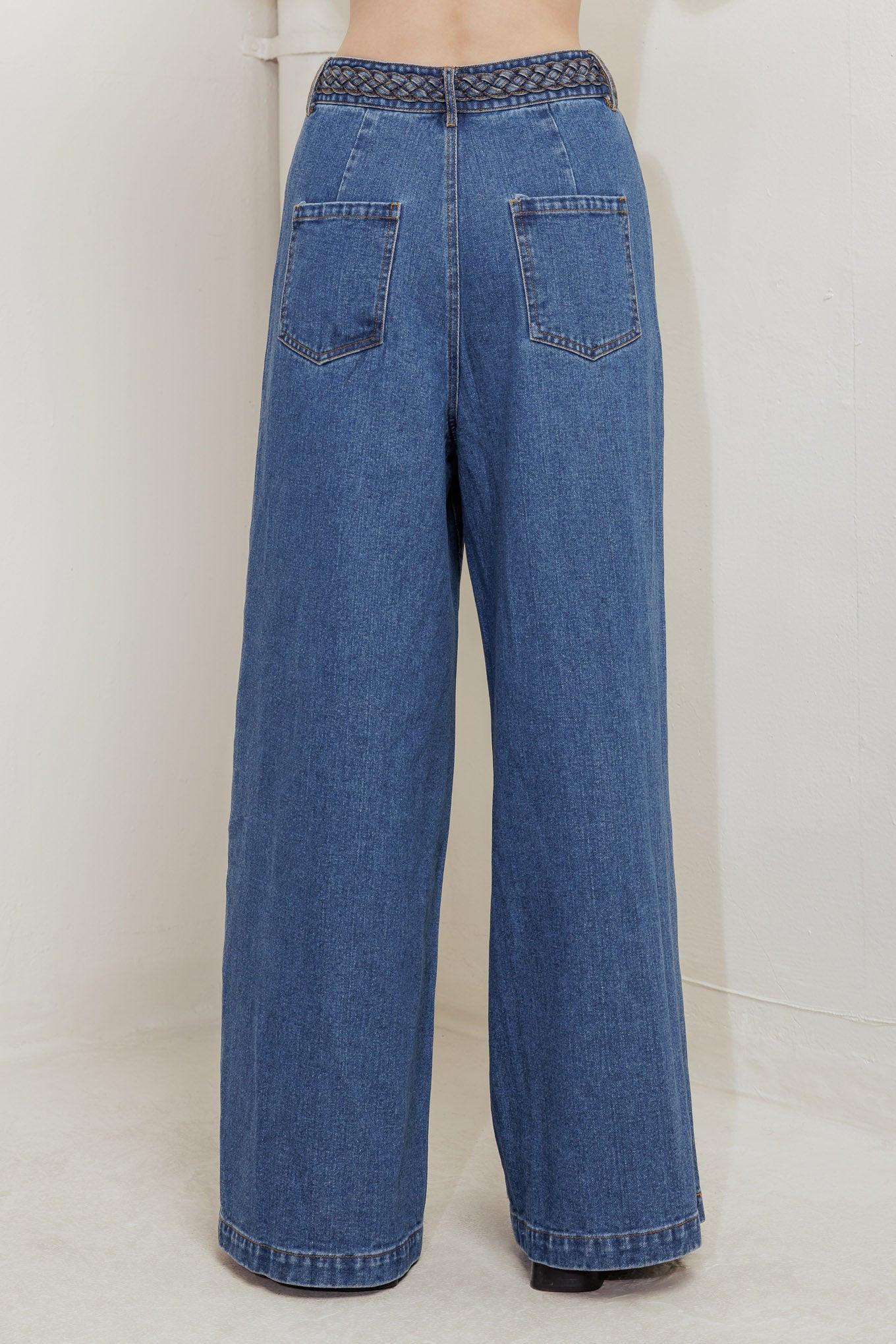 Western Rivet Denim Pants in blue, view 6 — Soul Flow Apparel