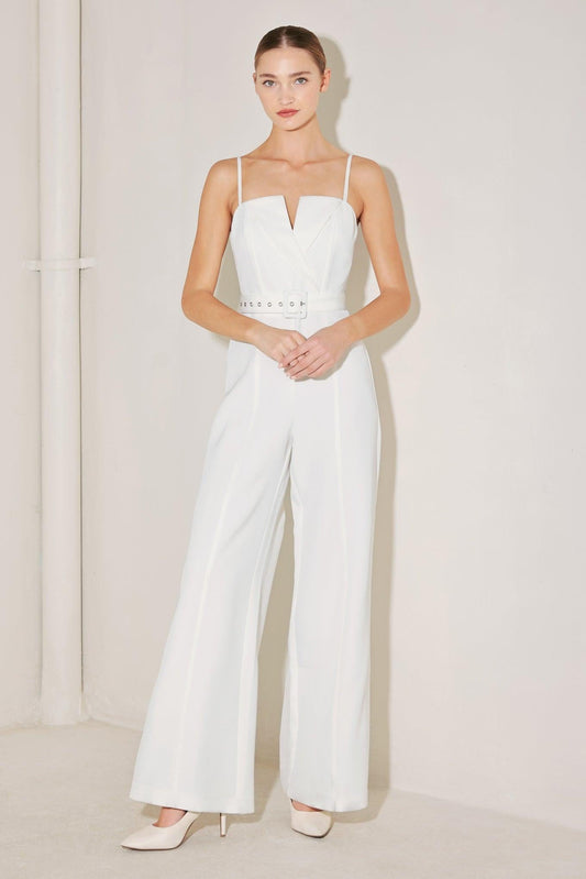 Arctic Elegance Woven Jumpsuit in white, view 1 — Soul Flow Apparel