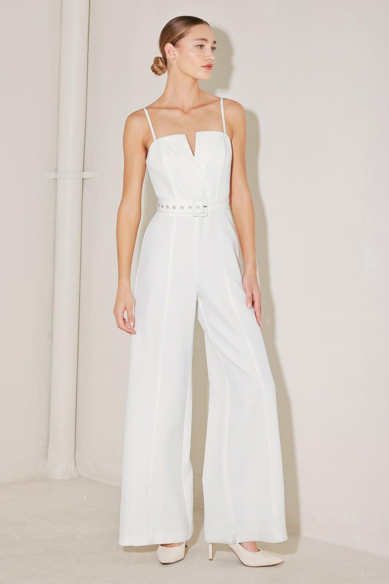 Arctic Elegance Woven Jumpsuit in white, view 3 — Soul Flow Apparel