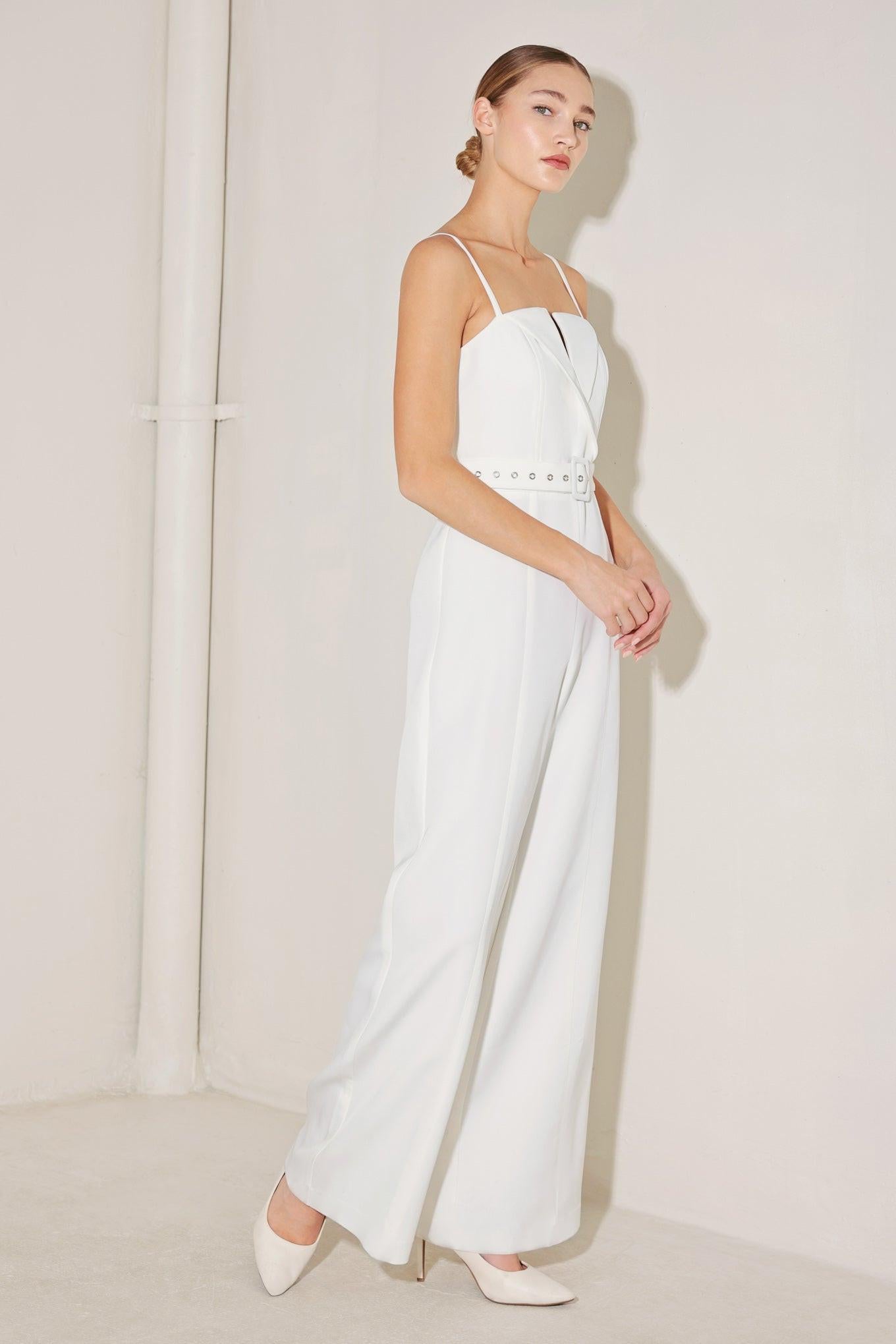 Arctic Elegance Woven Jumpsuit in white, view 5 — Soul Flow Apparel