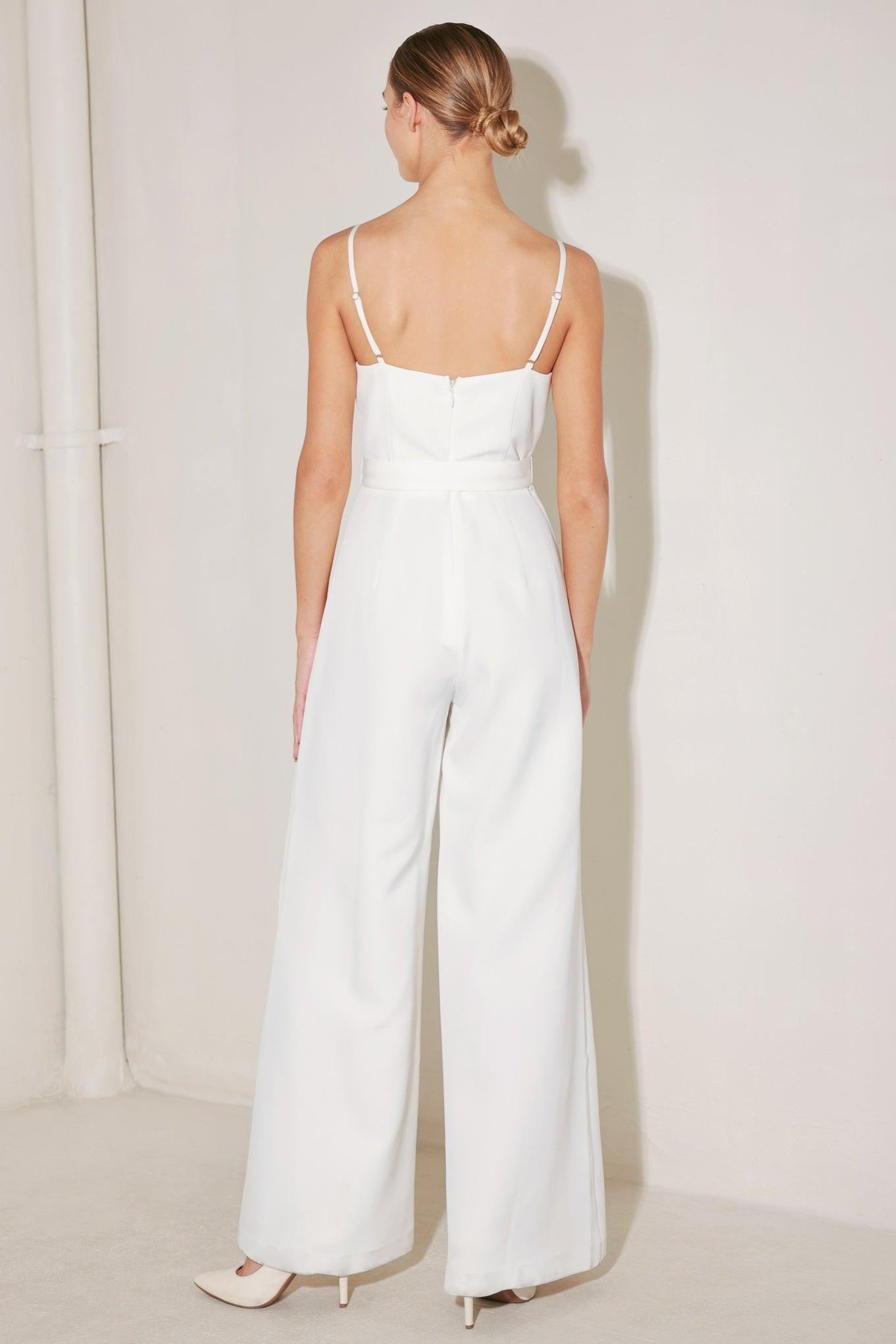 Arctic Elegance Woven Jumpsuit in white, view 6 — Soul Flow Apparel