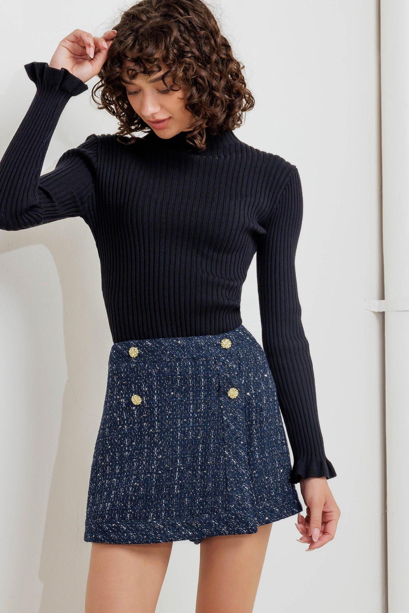 Parisian Navy Tweed Skort, view 3 — Soul Flow Apparel