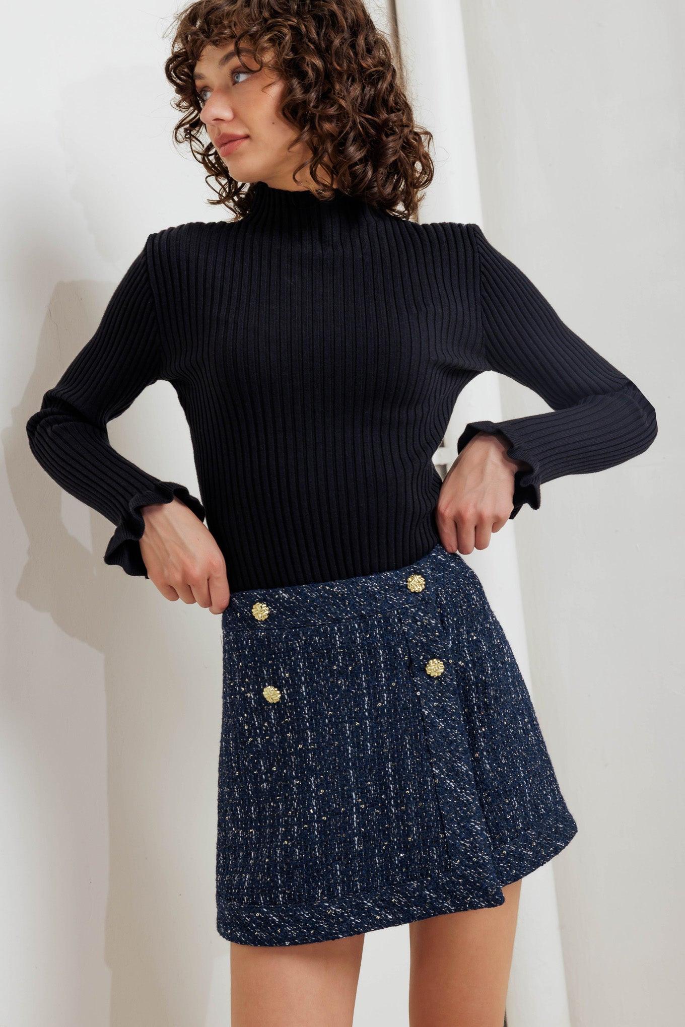 Parisian Navy Tweed Skort, view 6 — Soul Flow Apparel