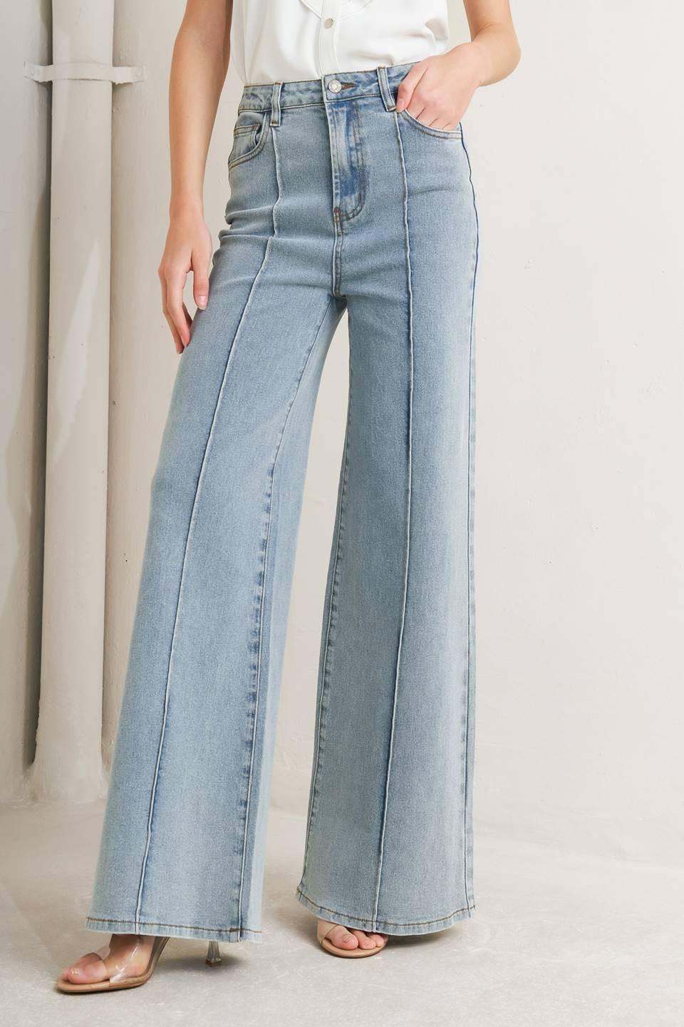 Modern Neutral Denim Pants in light, view 1 — Soul Flow Apparel