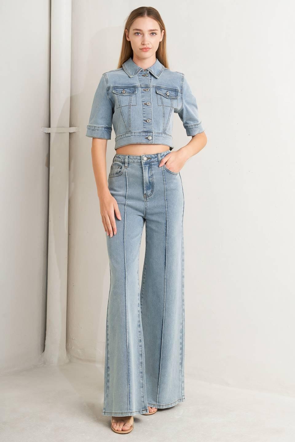 Modern Neutral Denim Pants in light, view 2 — Soul Flow Apparel