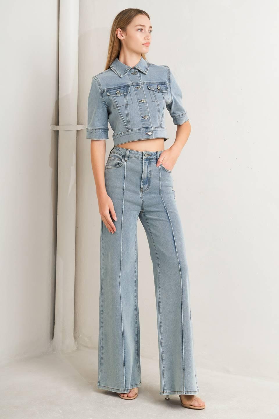 Modern Neutral Denim Pants in light, view 4 — Soul Flow Apparel