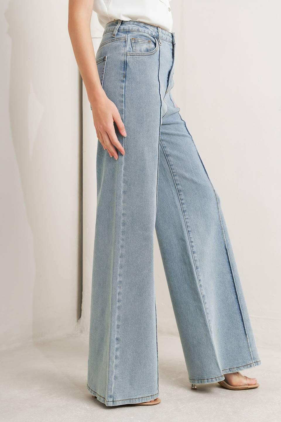Modern Neutral Denim Pants in light, view 5 — Soul Flow Apparel