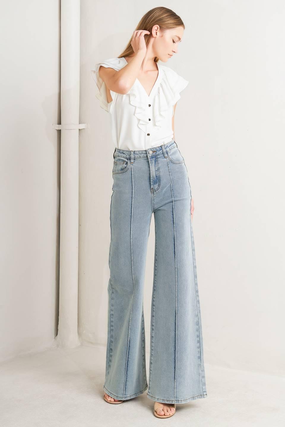 Modern Neutral Denim Pants in light, view 6 — Soul Flow Apparel