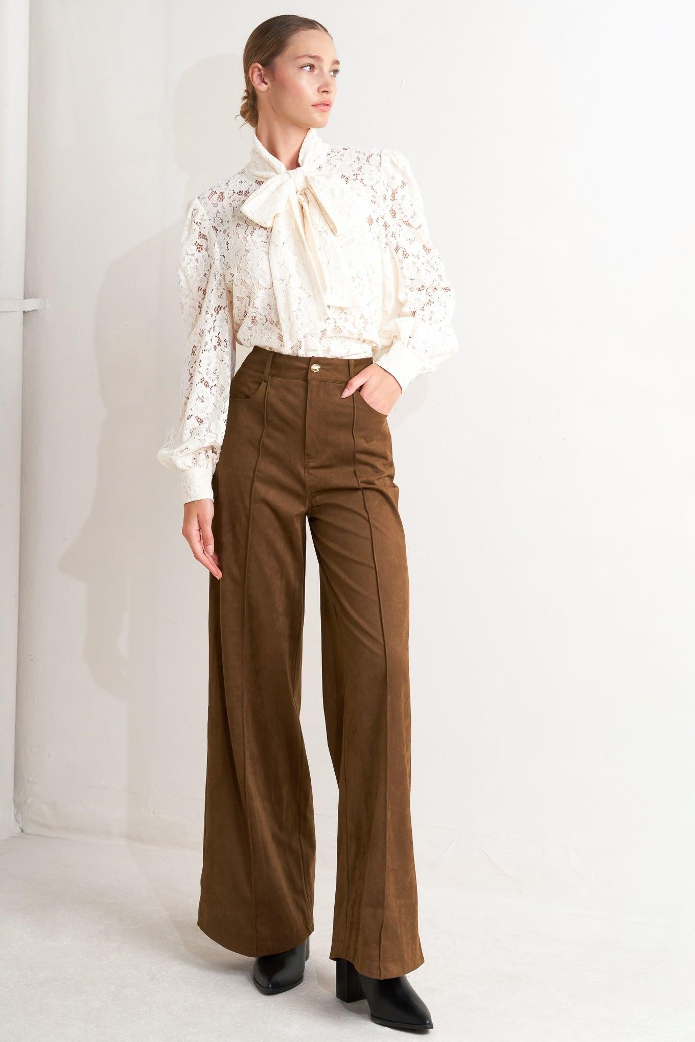 Brown Sugar Faux Suede Pants, view 2 — Soul Flow Apparel
