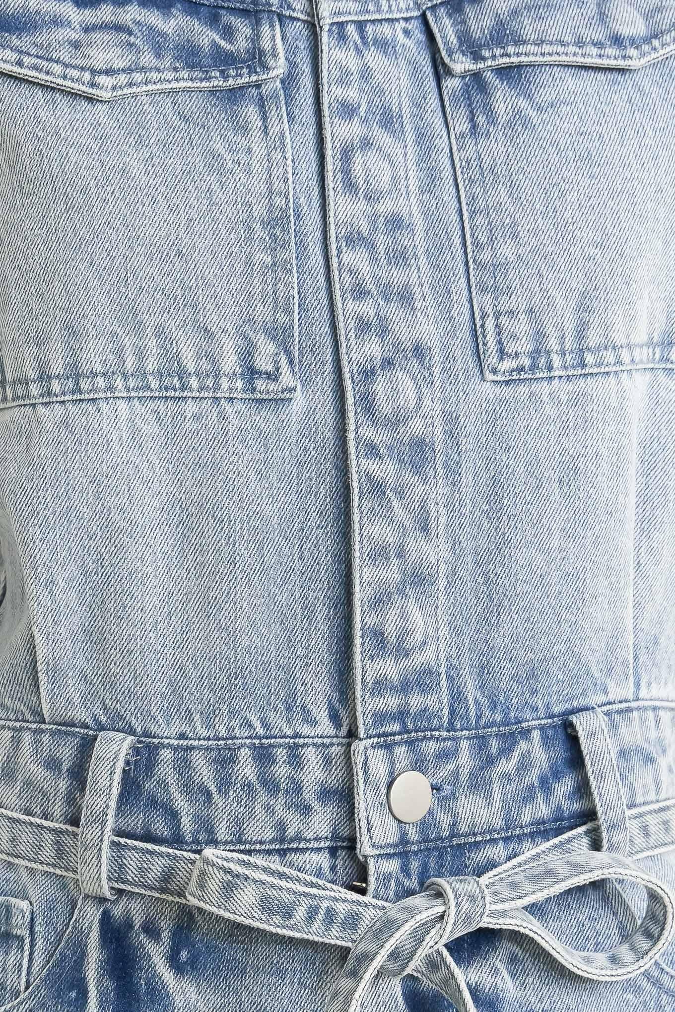 On My Way Denim Jumpsuit in light, fabric swatch — Soul Flow Apparel