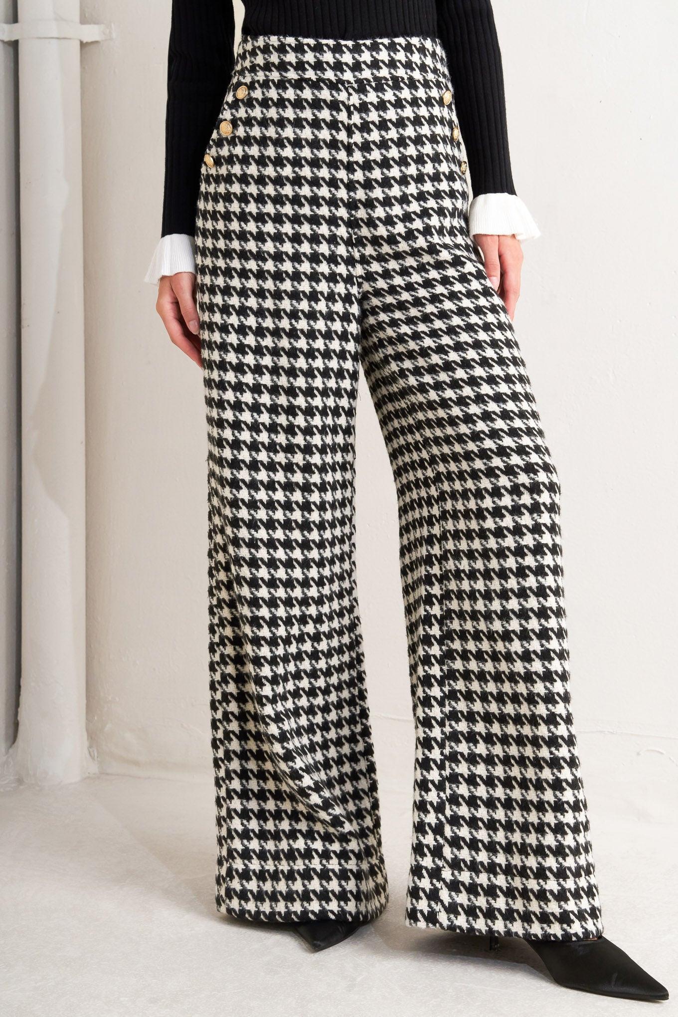 Metro Icon Woven Houndstooth Pants in black white, view 1 — Soul Flow Apparel