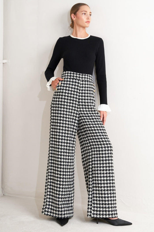 Metro Icon Woven Houndstooth Pants in black white, view 2 — Soul Flow Apparel