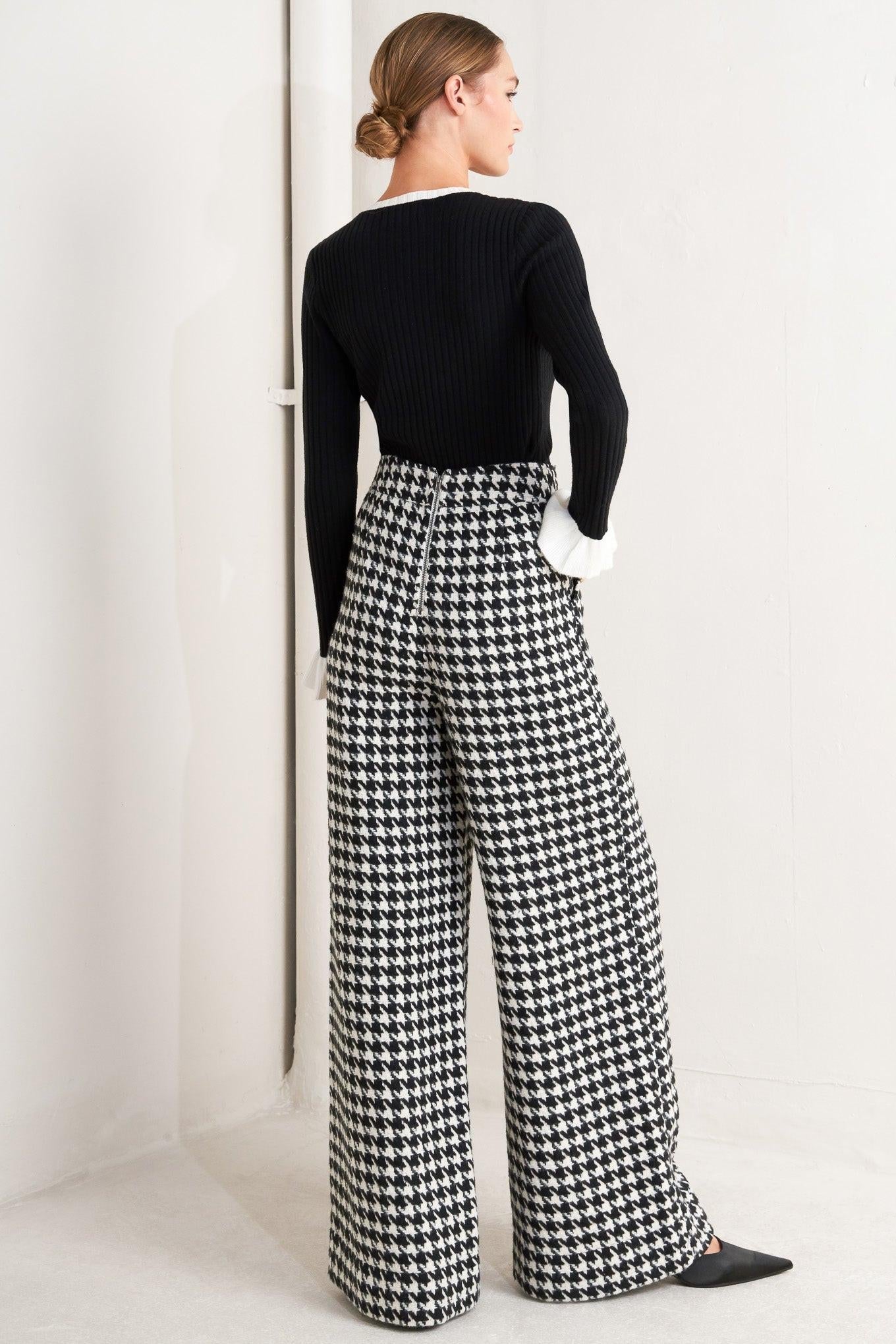 Metro Icon Woven Houndstooth Pants in black white, view 4 — Soul Flow Apparel