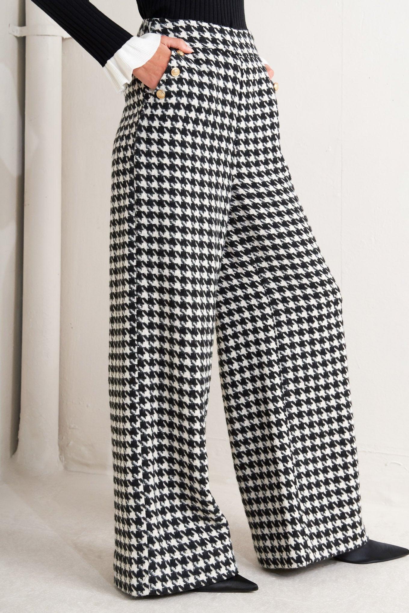 Metro Icon Woven Houndstooth Pants in black white, view 5 — Soul Flow Apparel