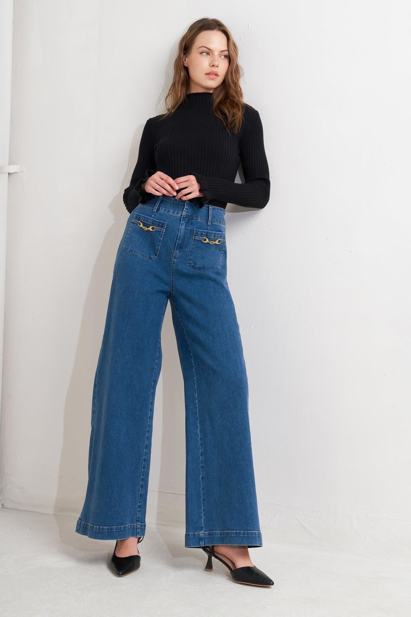 Timeless Blue Denim Pants, view 2 — Soul Flow Apparel
