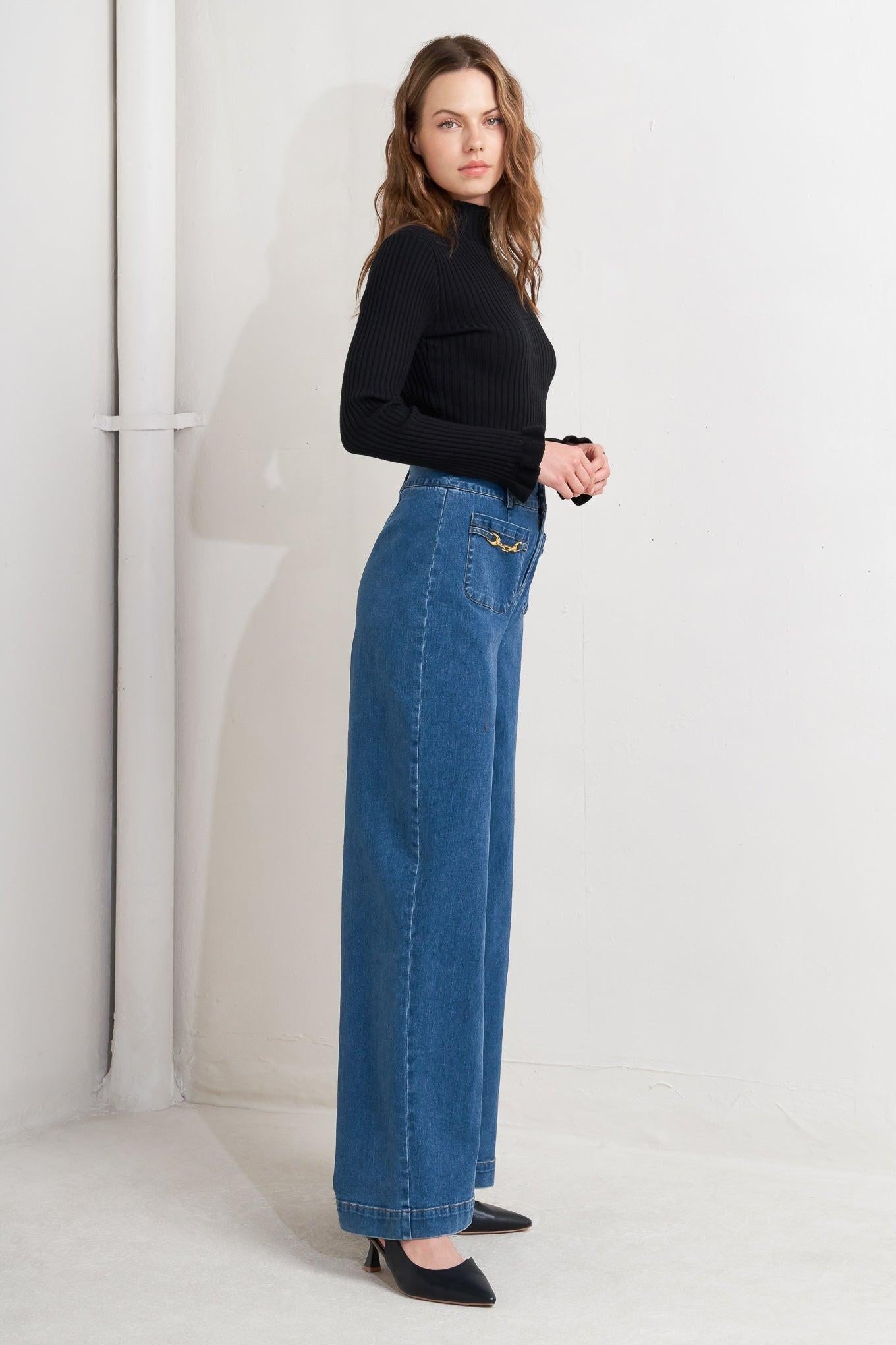 Timeless Blue Denim Pants, view 3 — Soul Flow Apparel