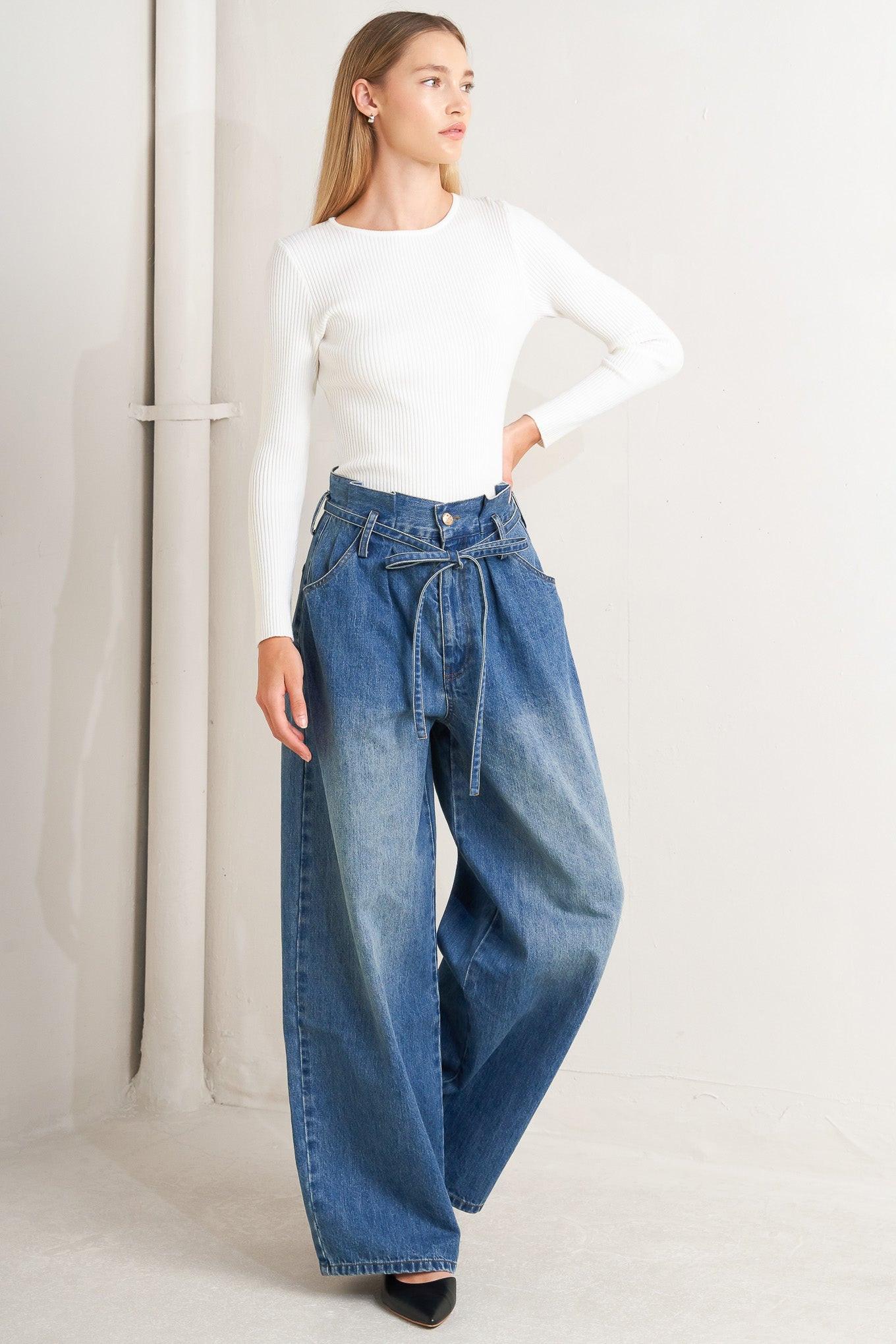 Everyday Cinch Denim Pants in indigo, view 2 — Soul Flow Apparel