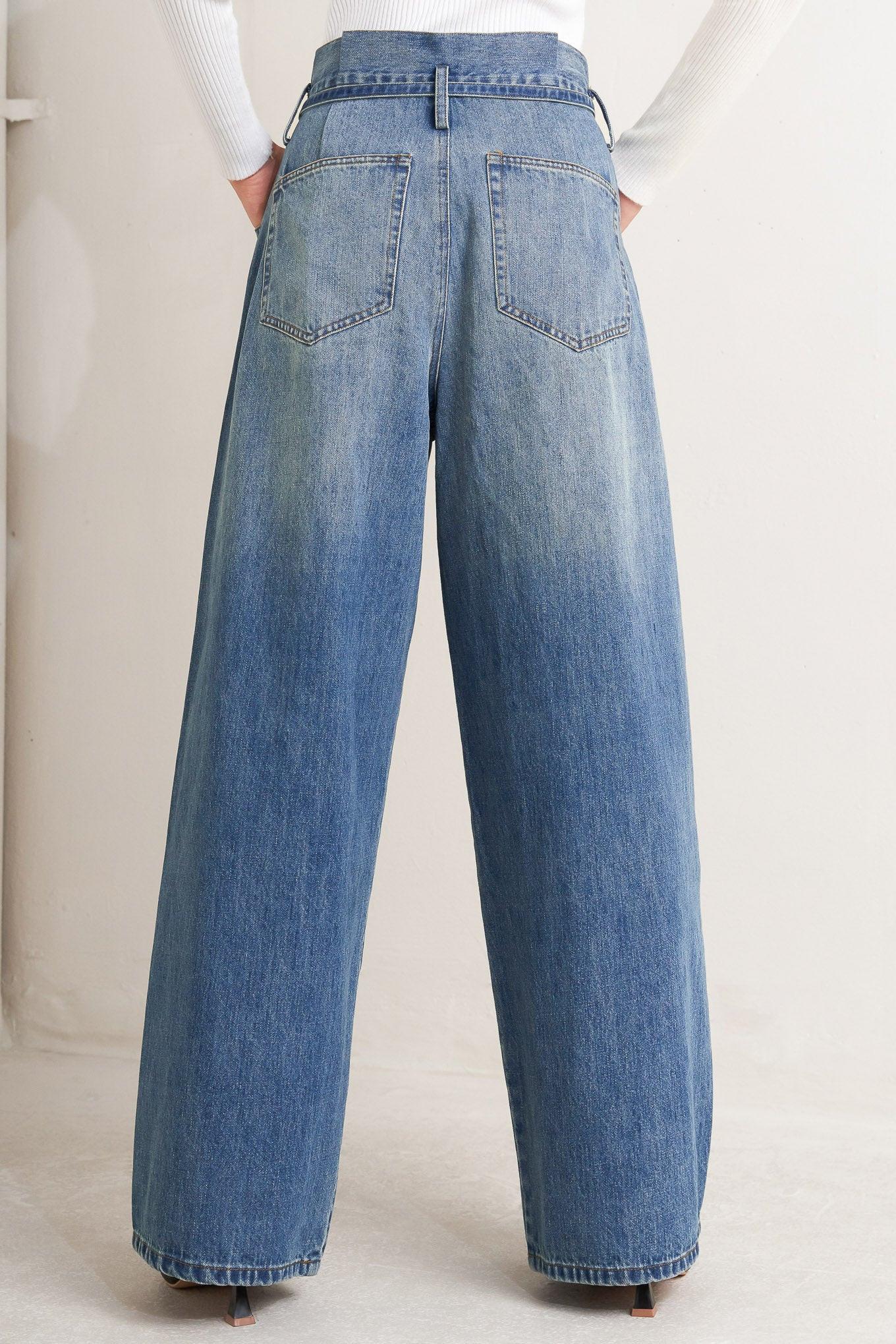 Everyday Cinch Denim Pants in indigo, view 4 — Soul Flow Apparel