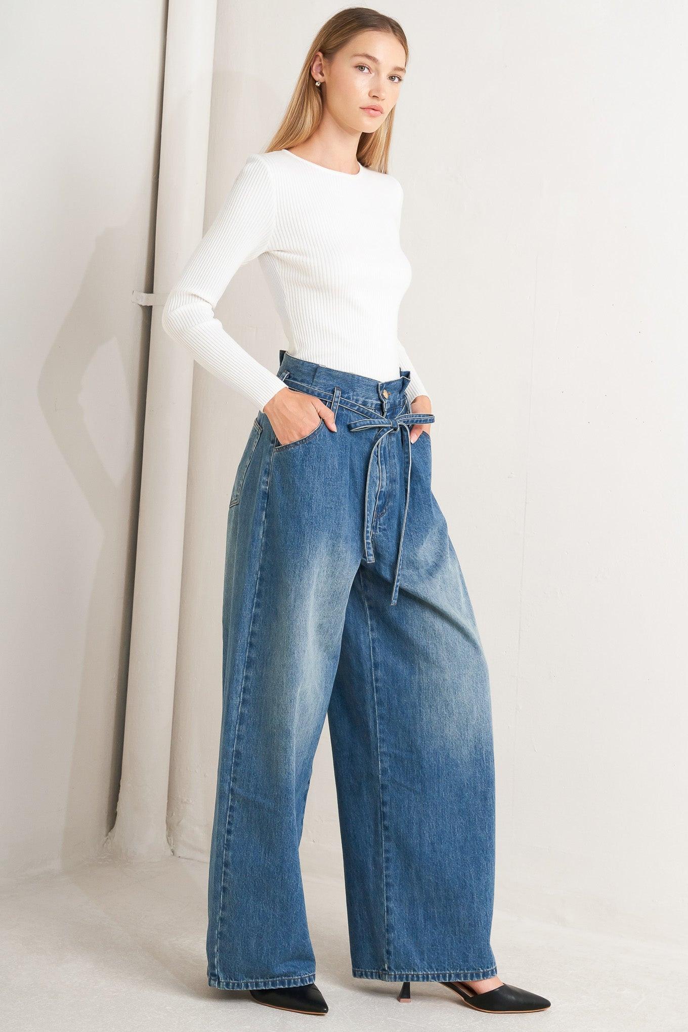 Everyday Cinch Denim Pants in indigo, view 5 — Soul Flow Apparel
