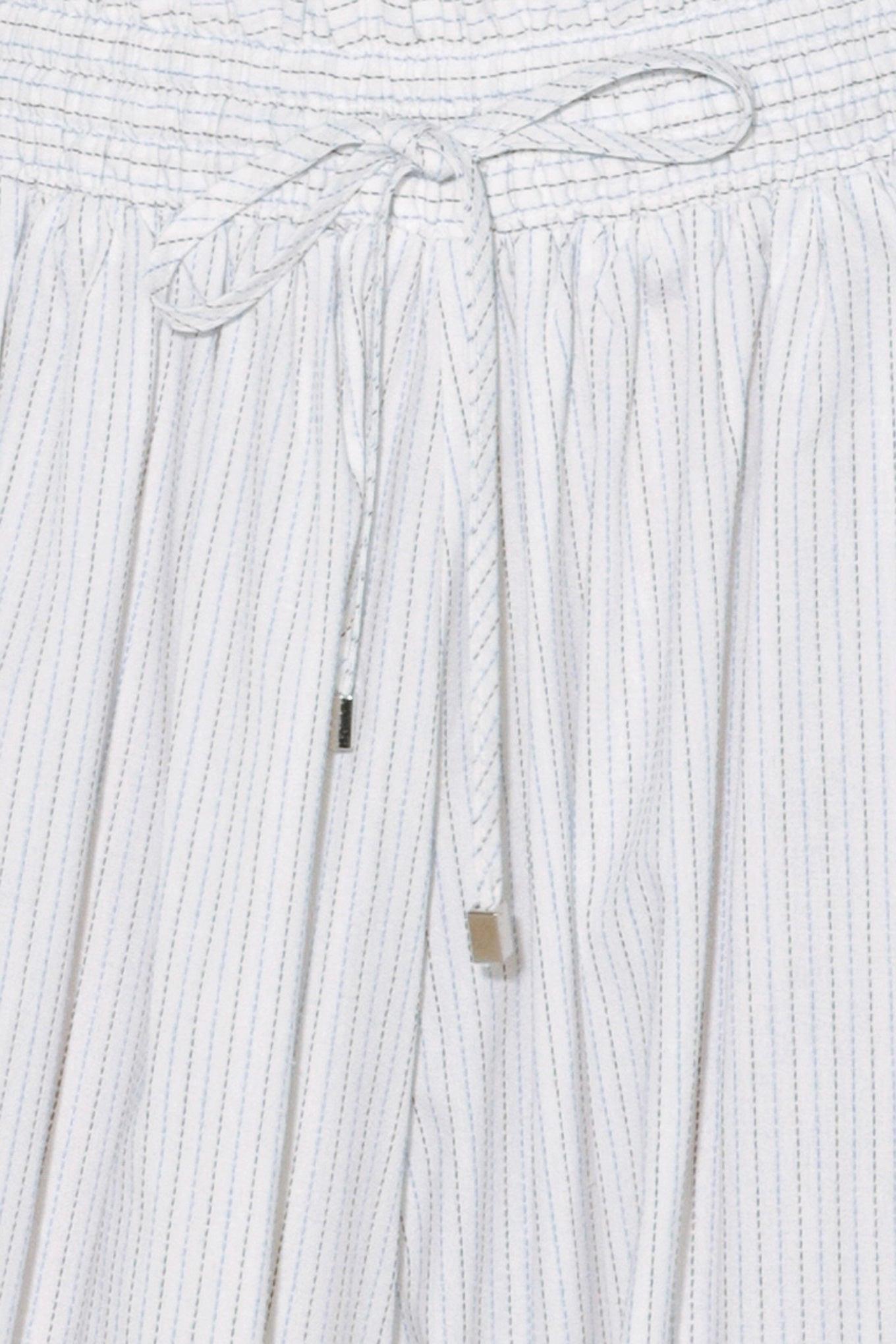 Ocean Breeze Woven Ballon Pants in white stripe, fabric swatch — Soul Flow Apparel