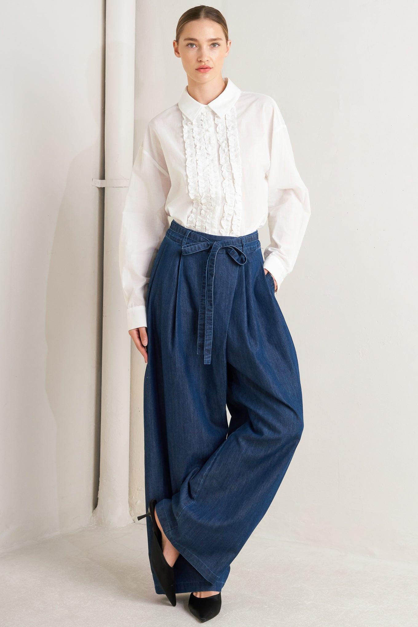 Relaxed Tailored Denim Loose Fitting Pants in indigo, view 2 — Soul Flow Apparel