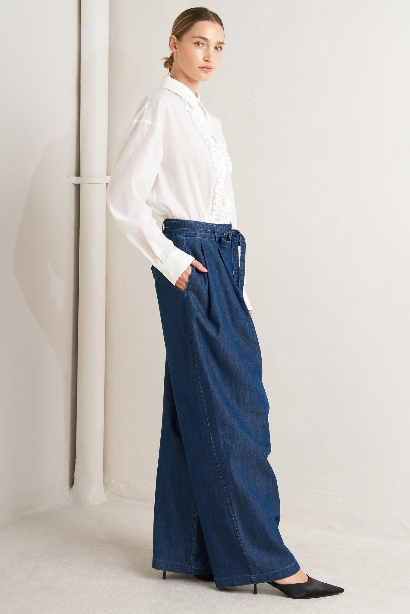 Relaxed Tailored Denim Loose Fitting Pants in indigo, view 3 — Soul Flow Apparel
