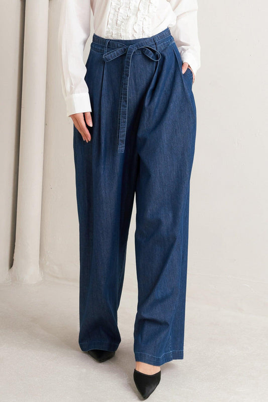Relaxed Tailored Denim Loose Fitting Pants in indigo, view 4 — Soul Flow Apparel