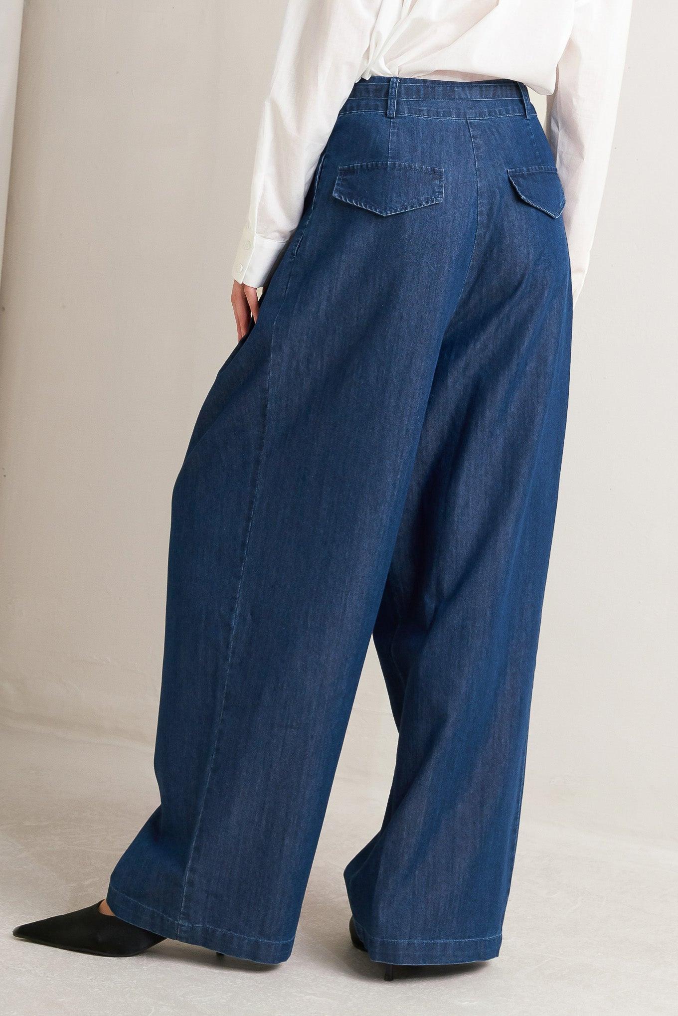 Relaxed Tailored Denim Loose Fitting Pants in indigo, view 6 — Soul Flow Apparel